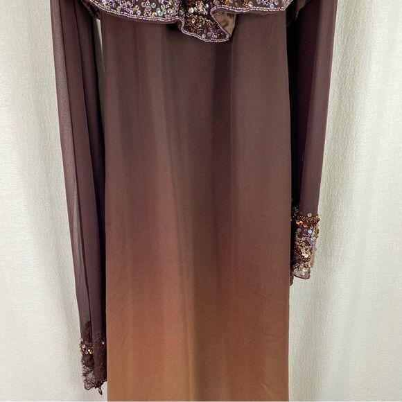 Cassandra Stone Brown Vintage 90s Silk Beaded Halter Ombre Prom Formal Gown 12 - Picture 5 of 11